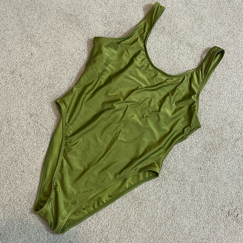 Zaful Swim Shimmery Olive Green One-Piece Swimsuit, size 6/Med